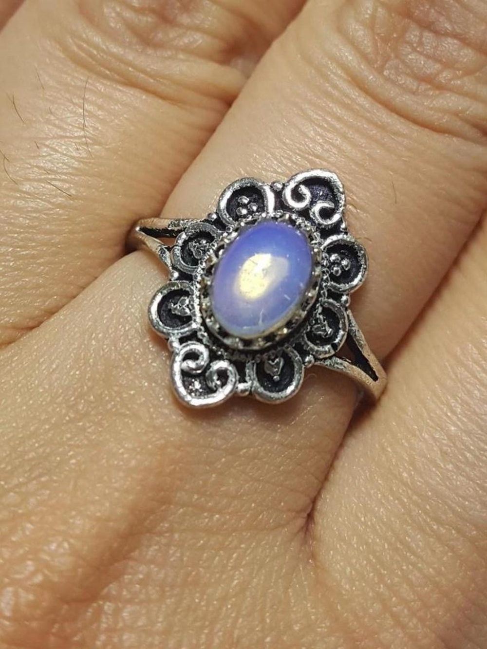 925 Silver Floral Ring with Lavender Opalite Stone
